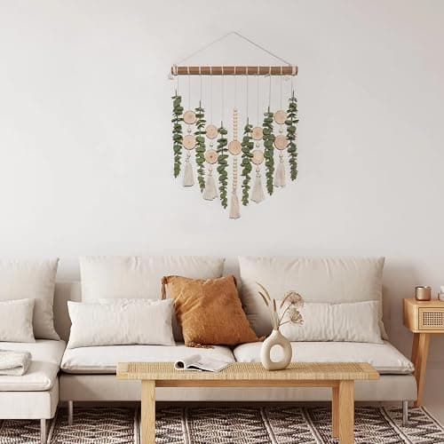 GIAUMA Artificial Eucalyptus Wall Hanging Decor Fake Plant Greenery Leaves Chip Strands Beads Garland on 16.5 inch Stick Boho Rustic Farmhouse Nature Bathroom Bedroom Living Room Decorations thumbnail 7