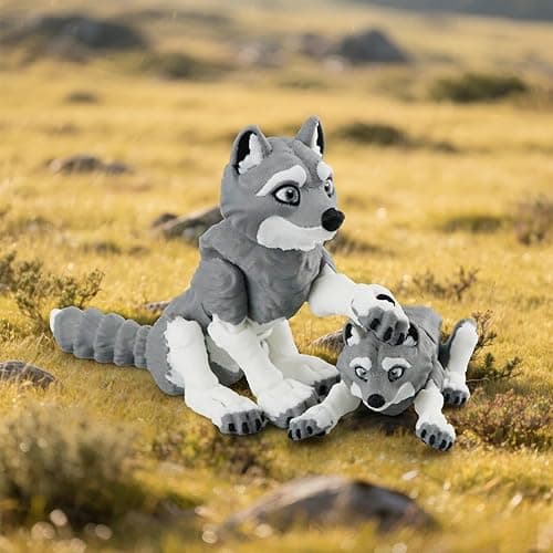 LehuoMaker 3D Printed Animals Wolf, Flexible Articulated Poseable 3D Printed Animals - Fidget Desk Pets Gift Classroom Rewards Toys thumbnail 6