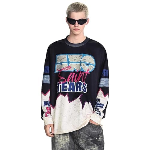 Arnodefrance Unisex Vintage Graphic Printing Long Sleeve Shirt Oversized Tee Shirt Cotton Long Sleeve Shirts thumbnail 2