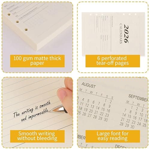 Agenda semainier 2026, format A5, format A5, 6 trous, 176 pages, 139 x 206 mm, recharge de papier pour planificateur, agenda, projets de bricolage thumbnail 4