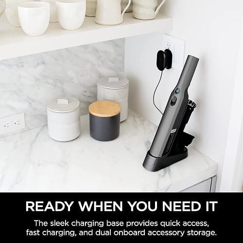 Shark WV201 WANDVAC Handheld Vacuum, Lightweight at 1.4 Pounds with Powerful Suction, Charging Dock, Single Touch Empty and Detachable Dust Cup,Graphite, Slate thumbnail 2