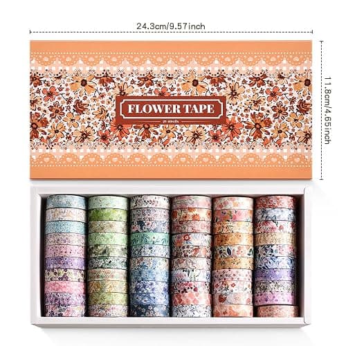 icceemee 60 Rolls Flowers Theme Washi Tape Set with Different Colorful Patterns, Writable Decorative Tapes for Scrapbooking, Junk Journal Supplies, Bullet Journaling, 0.39'' x 79'' per Roll thumbnail 3