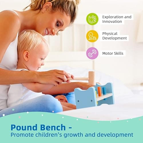 TOOKYLAND Montessori Toys for 1 Year Old, 8 in 1 Learning Educational Set Wooden Toys (Includes Stacking Cups, 3-in-1 Educational Box, Pound Bench, Shape Puzzle and More) thumbnail 7