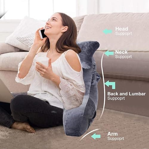 SLIGUY Reading Pillow for Sitting in Bed Couch Adult, Back Pillow with arm Support and Pockets, Adult Back Pillow Bed Chair for Bed Rest, Reading, Watching TV, Gaming for Boys and Girls Dark Grey thumbnail 5