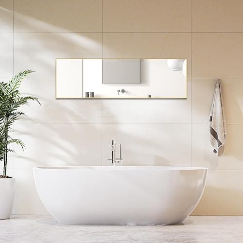 Sweetcrispy 59"x16" Full Length Mirror, Standing or Leaning Full Body Mirror with Aluminum Alloy Thin Frame, Suitable for Bedroom or Cloakroom,Gold thumbnail 3