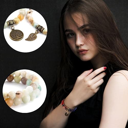 Bivei Natural Semi Precious Gemstone beads bracelet for women - Life Tree and Leaf Charm Energy Reiki Crystal Stretch Bracelets thumbnail 2