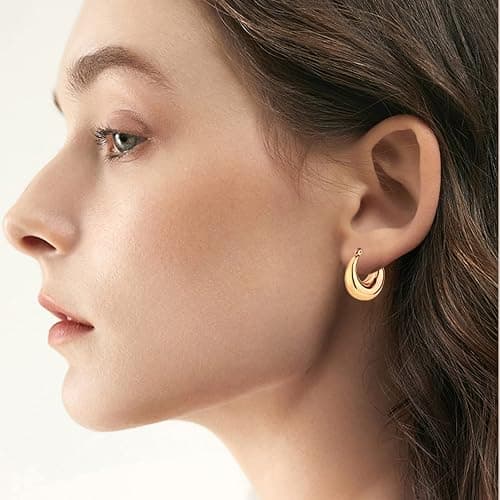 6 Pairs 14K Gold Plated Hoop Earrings for Women Lightweight Chunky Hoop Earrings Multipack Hypoallergenic, Thick Open Twisted Huggie Hoops Earring Set Jewelry for Gifts. thumbnail 2