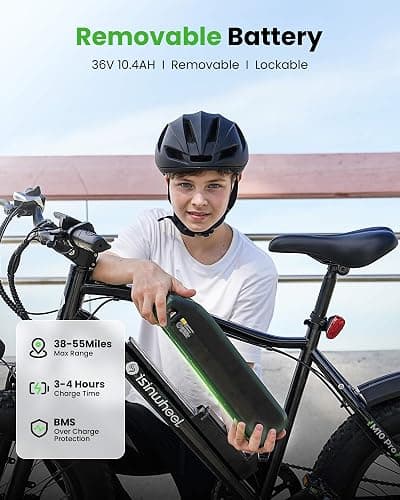 isinwheel M10 Pro Electric Bike, 1000W Peak Motor, 22 MPH 20"x4" Fat Tire Ebike, USB Phone Charging Port, 10.4Ah Removable Battery, 7-Speed Electric Dirt Bike for Adults, Teens & Women thumbnail 7