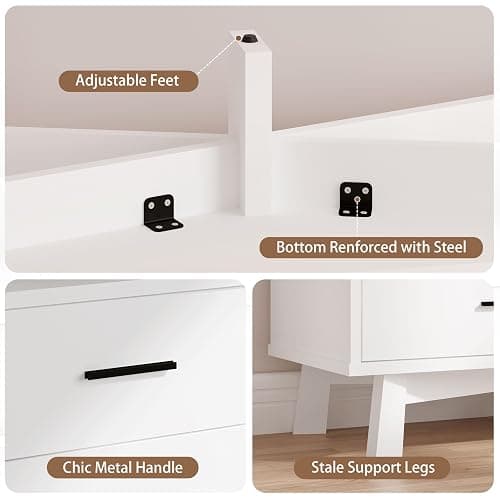 Xixini Dresser for Bedroom, 6 Drawer Wide Modern Chest of Drawers with X-Shaped Sturdy Base, Wood Double Dresser Closet Clothes Storage Organizer, Wooden TV Stand for Living Room, Hallway, White thumbnail 6
