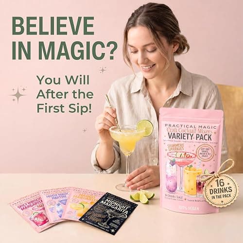 Practical Magic Sparkly Cocktail Mixers Variety Pack w/ Edible Glitter for Drinks, Makes 16 Craft Mix Midnight Margarita & Moon Magic Martinis, Shimmer Pearlescent Luster Dust, Non-Alcoholic Mocktails thumbnail 3