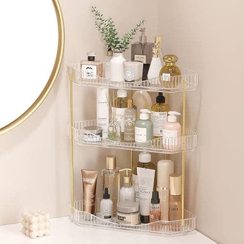 Lifewit Make Up Organizer, Schminktisch Organizer, Stabil Eck-Mehrzweck-Regal für Parfüm/Hautpflegemittel/Duschgel im Badezimmer,Küche,Schlafzimmer, Transparente, 3 Stufen - Image 1