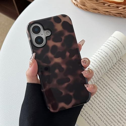 Longlayss Compatible with iPhone 16 Plus Case Tortoise Shell Phone Case for Women Girl Shockproof TPU and Hard PC Protective Cover - Amber Brown Leopard thumbnail 9