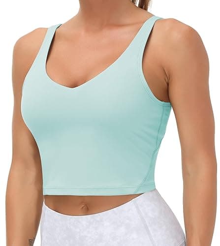 THE GYM PEOPLE Womens' Sports Bra Longline Wirefree Padded with Medium Support - Light Blue - Small