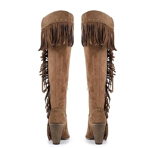 MissHeel Studded Fringe Boots for Women Knee High Boho Western Boots thumbnail 5