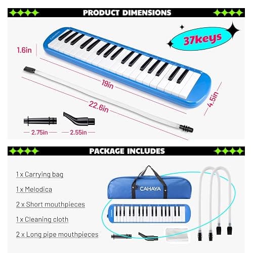 CAHAYA Melodica 37 Keys with Carrying Bag and 2 with Mouthpieces Air Piano Keyboard Musical Instrument for Kids and Adults, Blue, Model CY0049-2 thumbnail 4