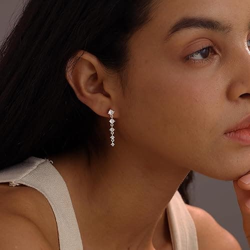 SELFROSE Silver Earrings for Women,Dainty Dangle Earrings Silver Plated Drop Earrings for Women Trendy Hypoallergenic CZ Stud Earrings Wedding Pearl Earrings Dangling Cute Small Hoop Earrings Jewelry - 5cz sl thumbnail 2