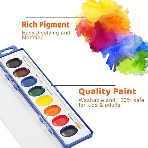 Watercolor Paint Set for Kids (8 Colors), 24 Pack Washable Watercolor + 24 Woodbrushes, Water Color Paint for Classroom, Party Favors and Art Activities thumbnail 3