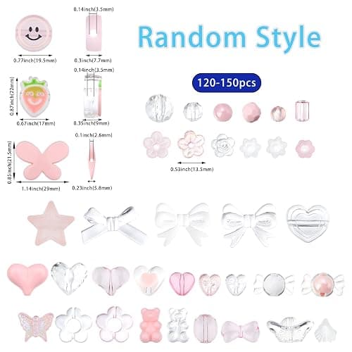 Forise 120pcs Acrylic Pink Assorted Beads Mix Random Style Candy Color Pastel Plastic Flower Beads for DIY Jewelry Making Bracelet Necklaces Phone Lanyard thumbnail 2