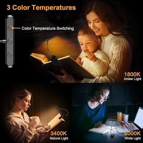 Gritin Rechargeable Book Light for Reading in Bed with 19 LED | Eye Caring 3 Color Temps,5 Brightness Levels,Memory Function,90 Hrs Runtime Flexible Goose Neck Clip on Light for Book Lovers thumbnail 3
