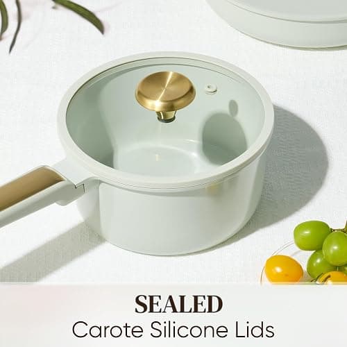 CAROTE Ceramic Cookware Set Nonstick, 14pcs Pots and Pans Set Nonstick, Non-Toxic & PFAS-Free, Dishwasher, RV/Camping Cookware Set, Cooking Pots with Lids, Sage Green thumbnail 6