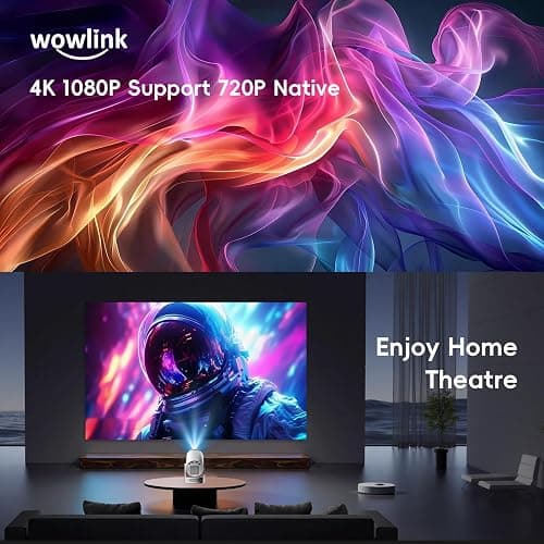 [Apps integrate & 2025 Upgraded] Mini Proiettore con WiFi 6 Bluetooth 5.4 Support 4K 1080P Auto Keystone Rotabile 180° Proiettore Portatile Compatibile con HDMI/TV Stick/Memory Stick/Laptop, Bianco thumbnail 4
