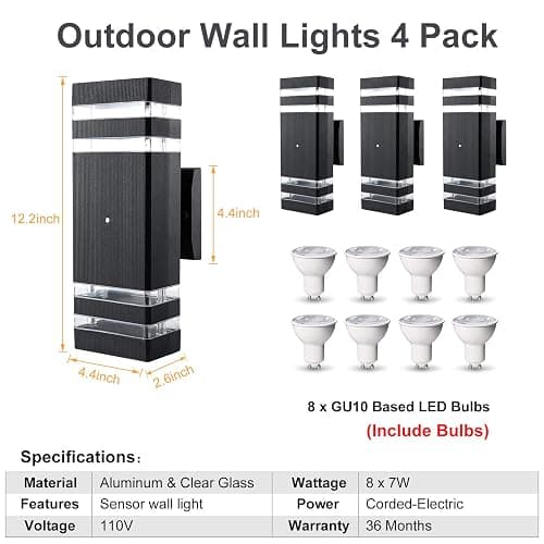 TEBLAMPUE Dusk to Dawn Outdoor Lighting 4 Pack, Porch Lights Outdoor Wall Lamps for Patio Waterproof 3000K Warm White Exterior Light Fixture Sconce Lights for House Hallway Garden Corridor - Black - 2 Layer-4 Pack thumbnail 6