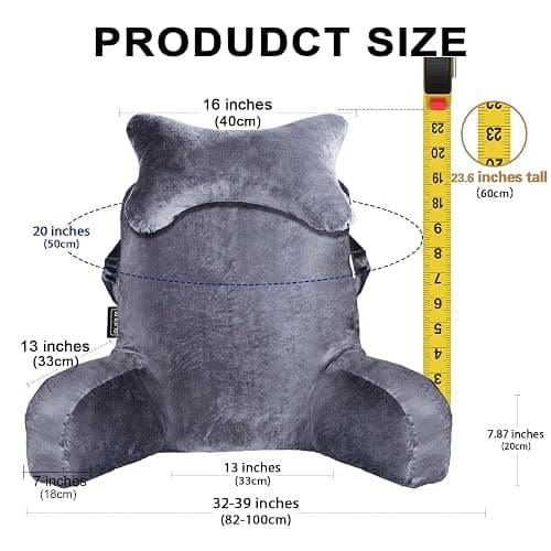 SLIGUY Reading Pillow for Sitting in Bed Couch Adult, Back Pillow with arm Support and Pockets, Adult Back Pillow Bed Chair for Bed Rest, Reading, Watching TV, Gaming for Boys and Girls Dark Grey thumbnail 3
