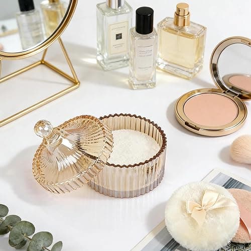 Body Powder Puff and Container, Glass Dusting Powder Jar with 2 Puffs | Reusable & Washable, Clear Glass Design, Perfect for Makeup, Body Powder & Skincare, Ideal for Home & Daily Use (Golden)) thumbnail 4