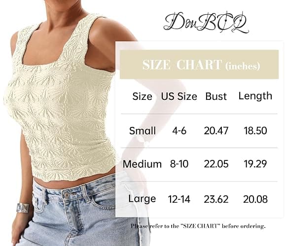 DouBCQ Women Cute Crop Tank Top Square Neck Wide Strap Vest Slim Fit Floral Lettuce Trim Cropped Cami Tops thumbnail 5