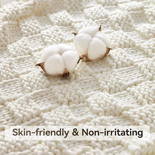 Wellfeel Knitted Weighted Blanket for Adult, No Beads Heavy Blanket 48” x 72'' 12lbs, Breathable Chunky Knit Blanket, Cooling Weighted Blanket for Hot Sleepers, Christmas Home Decor (Ivory White) thumbnail 4