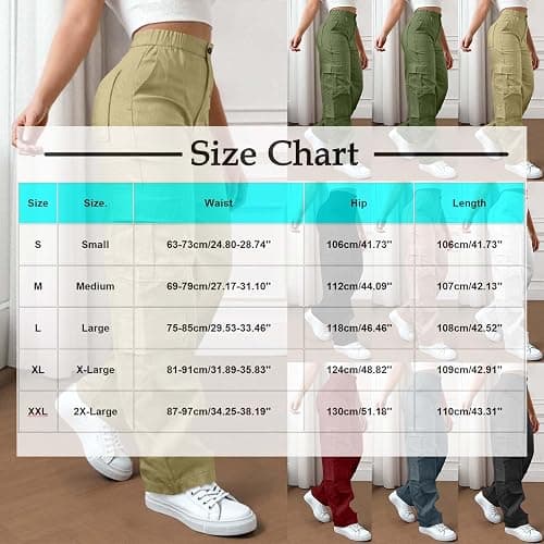 Cargo Pants for Women High Elastic Waisted Casual Baggy Wide Leg Hiking Pants Solid Color Streetwear with Pockets thumbnail 4