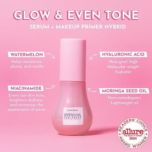 Glow Recipe Watermelon Niacinamide Dew Drops, Travel Size - Brightening, Plumping Hydrating Face Serum, Makeup Primer + Liquid Highlighter with Hyaluronic Acid - Dewy & Glowing Korean Skin Care (15ml) thumbnail 2