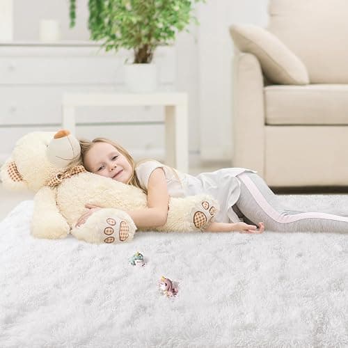 AAFKK 2x3 Area Rug for Bedroom, Small White Rugs for Living Room Nursery Kids Room Dorm Home Decor Aesthetic, Fluffy Shaggy Rug with 4 Anti-Slip Carpet Tapes thumbnail 2
