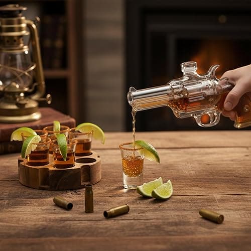 SUN GKOTTA Shot Glass Set Of 6,Tequila Glasses With Wooden Holder-Small Clear Shots For Restaurant,Bar,Party(Rustic Burnt Deluxe) thumbnail 5