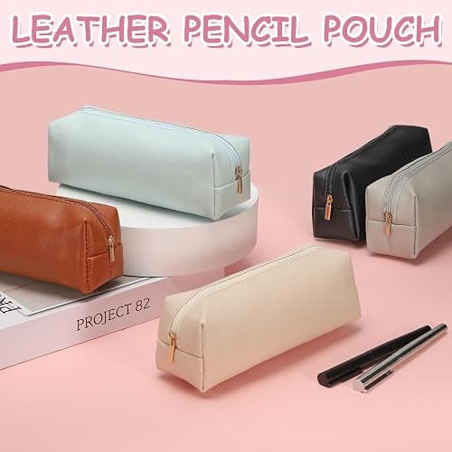 PATIKIL Leather Pen Bag, Small Pencil Pouch Stationery Organizer Make Up Bag with Zipper for Cosmetic Pen Marker Adult, Brown, 1 Pcs thumbnail 4