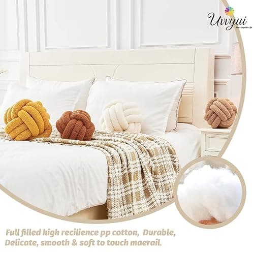 Uvvyui Knot Pillow Ball, Soft Home Decorative Pillows, Round Throw Pillow, Handmade Knotted Plush Pillow, Round Boucle Pillow Cushion (Medium (Pack of 1) Cream) thumbnail 3