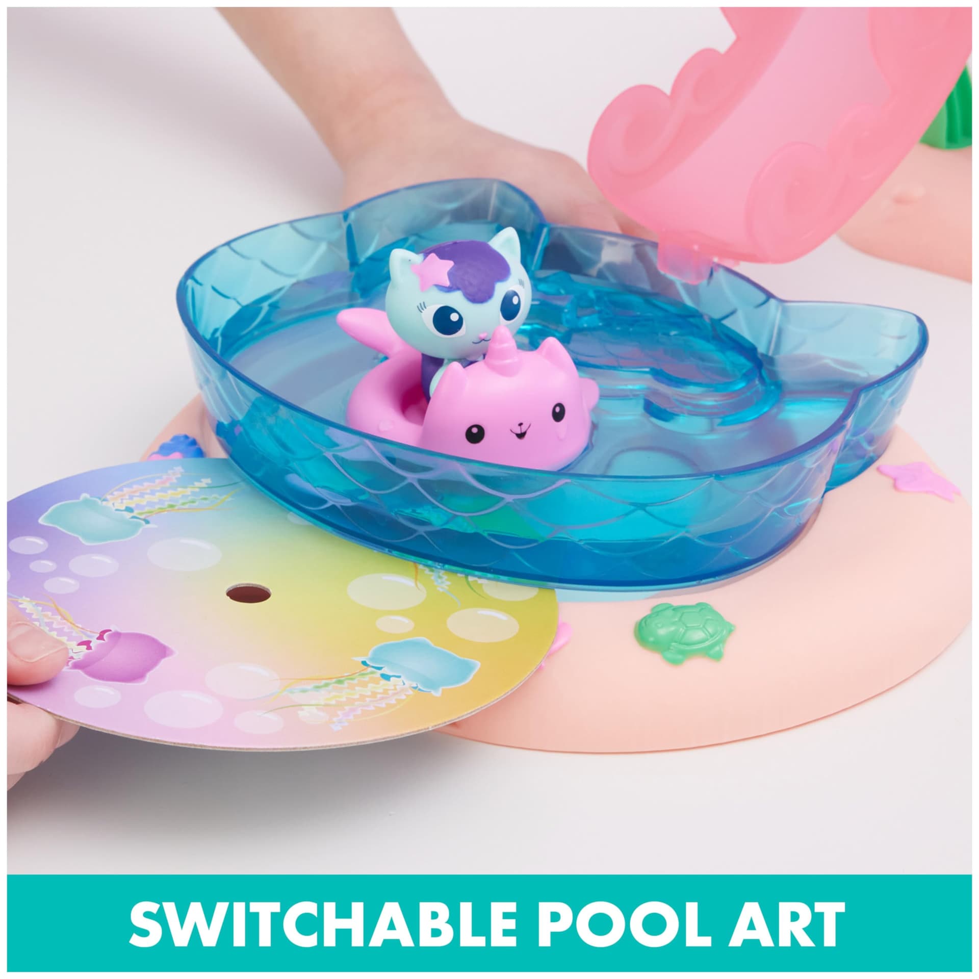 Gabby’s Dollhouse, Purr-ific Pool Playset with Gabby and MerCat Figures, Colour-Changing Mermaid Tails and Pool Accessories Kids’ Toys for Ages 3 and Up thumbnail 9