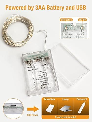 btfarm 4 Pack Fairy Lights Battery Operated with Timer, 16.4 FT 50 LED Silver Wire Twinkle String Lights 8 Modes Dimmable Waterproof for Indoor Christmas Bedroom Wedding Decorations, Warm White thumbnail 5