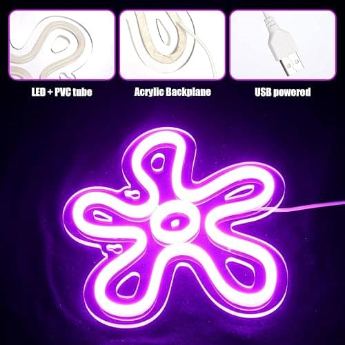 3 Pcs Flower Neon Sign LED Light Signs Retro LED Signs Flower Shaped Sign Purple Blue and Yellow Neon Sign for Bedroom Home Wall Decor Birthday Wedding Party Decorations Kid's Gifts thumbnail 3