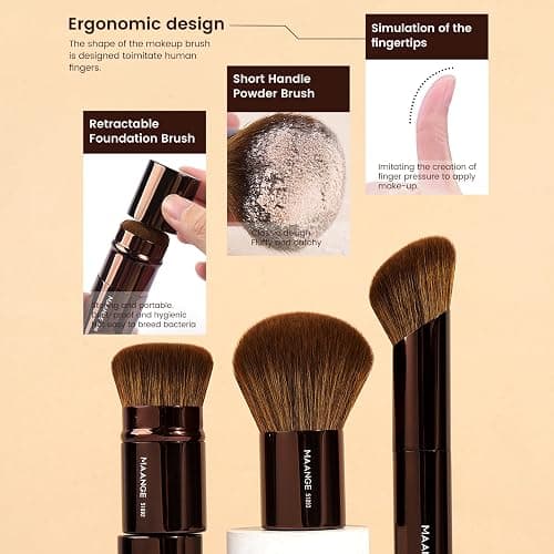 MAANGE 20 Pcs Makeup Brushes with Gift Box, Double-End Multi-functional Makeup Brushes for Blending Liquid Powder Concealer Cream Blush Buffe,Dark Brown thumbnail 4