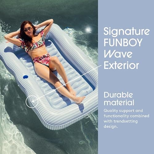 FUNBOY Tanning Pool Lounger Float, XL 72'' x 48'' Pool Float with Custom Pillow and Large Cup Holder, Perfect for Pool or Backyard. thumbnail 5