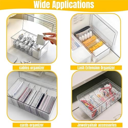 Acshio 2 Pack Lash Extension Organizer, Clear Eyelash Cart Storage Boxes with 6 Compartments, Separated Large Capacity Eyelash Extension Supplies Storage Container for Lash Techs thumbnail 8