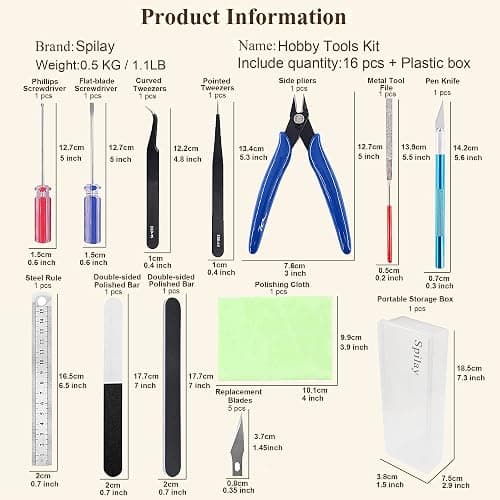 Spilay 16 Pcs Model Making Tools Kit, Hobby Building Model DIY Tool Basic Miniature Handmade Craft Tools Set for Dollhouse Miniature Building thumbnail 2