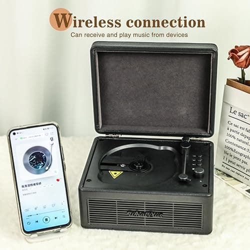 WhatPlus Portable CD Player with Bluetooth 5.2, Rechargeable Battery & Built-in Speakers – Hi-Fi Retro Suitcase Design for Home Decor, AUX/TF Card Support – Ideal Gift (Black) thumbnail 3
