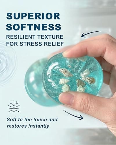Ice Clear Squishy Squeeze Ball with Real Ocean Shells, Sensory Fidget Toys | Anxiety Relief, Non-Toxic Squeeze Ball, Focus & Calm, Office Desk Decor, Party Favor Gifts thumbnail 3