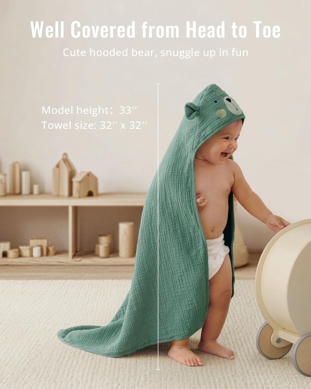 Blissful Diary Muslin Baby Hooded Towel 2 Pack, Soft & Absorbent Bath Towel for Infant, Toddler, Unisex, Baby Gift, Newborn Essentials, Bear & Duck thumbnail 5