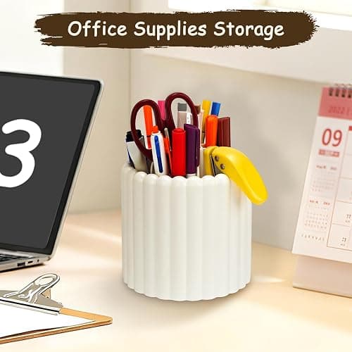 Mounting UP 360 Rotating Makeup Brush Holder Office Supplies Holder 7 Slots Make Up Brush Organizer Removable Spinning Cosmetic Brushes Storage Pen Holder for Vanity, White Dresser, Desk,BT-W-UK thumbnail 7