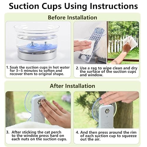 AMOSIJOY Cordless Cat Window Perch, Cat Hammock for Wall with 4 Strong Suction Cups, Solid Metal Frame and Two Replaceable Covers, Foldable Cat Beds for Indoor Cats (Large-Cushion Bed-Gray) thumbnail 4