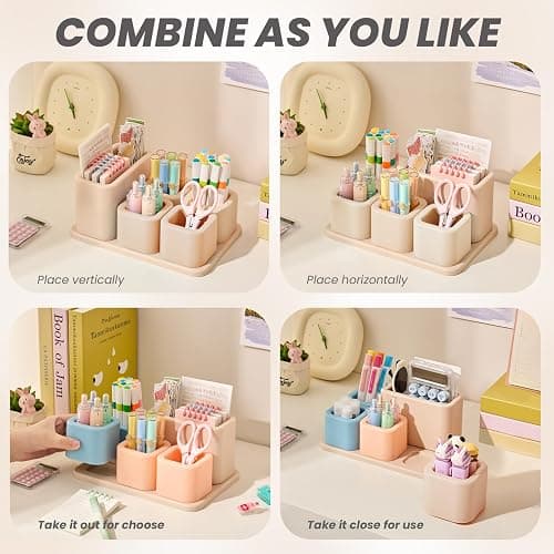 Cute Desk Organizer Countertop – Pen Holder 5 Removable Small Plastic Brush Holder for Bathroom Vanity Desktop, Cosmetic/Skincare/Stationery Storage Display Desk Organizer, for Minimalist Counter thumbnail 5