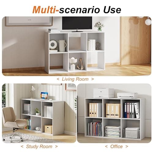 Sweetcrispy 6 Cube Storage Organizer - Open Cube Bookshelf with 3 Removable Back Panels, Display Storage Bookcase for Living Room, Bedroom, Entrance Hall, Home Office，36" L×11.6" W×24" H, White thumbnail 6